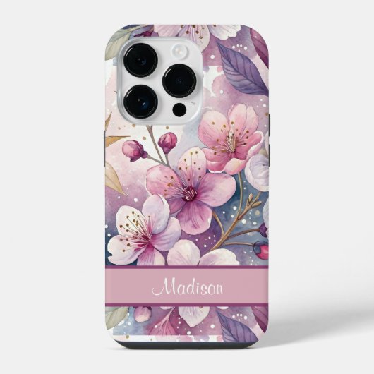 Custom Elegant Watercolor Cherry Blossom Sakura iPhone Hülle (Rückseite)