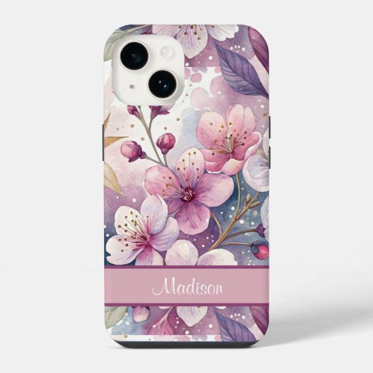 Custom Elegant Watercolor Cherry Blossom Sakura iPhone Hülle (Rückseite)