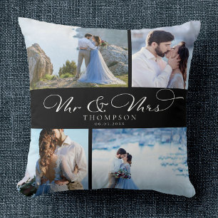 Custom Elegant Wedding Foto Collage Chic Skript Kissen