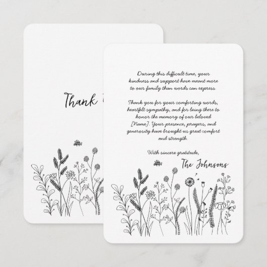 Custom Elegant Wildflower Funeral Thank You Card Dankeskarte (Vorne/Hinten)