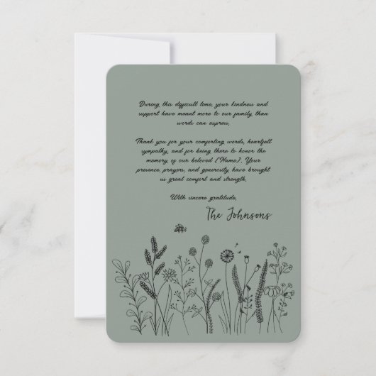 Custom Elegant Wildflower Funeral Thank You Card Dankeskarte (Vorderseite)