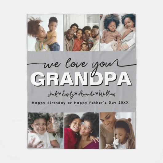 Custom Elegant Wir Liebe Sie GRANDPA Foto Collage Fleecedecke (Vorderseite)