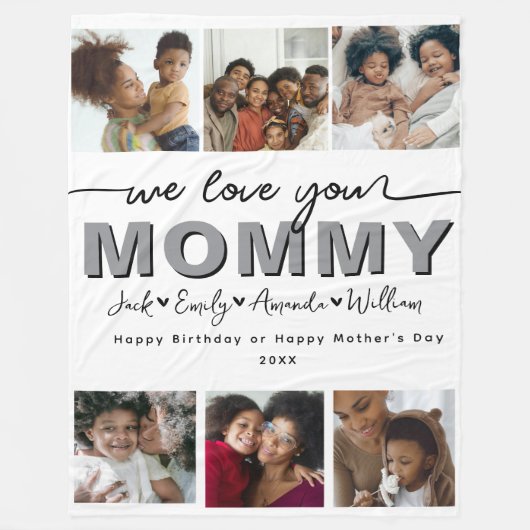 Custom Elegant Wir Liebe Sie Mommy Foto Collage Fleecedecke (Vorderseite)