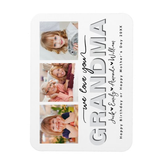 Custom Elegant Wir Liebe Sie Oma Foto Collage Magnet (Vertikal)