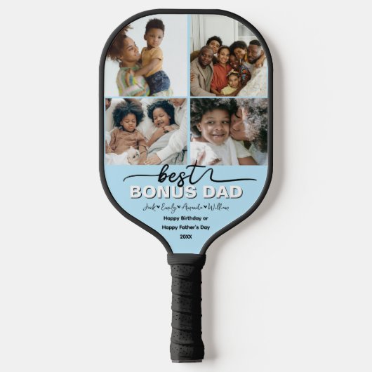 Custom Elegante Best Bonus Vater Foto Collage Pickleball Schläger (Vorderseite)