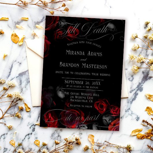 Custom Elegante Black and Red Floral Wedding Einladung