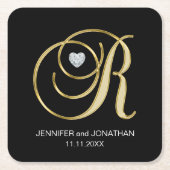 Custom Elegante Black Gold Monogram Letter Wedding Rechteckiger Pappuntersetzer (Vorderseite)