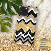 Custom Elegante Black Gold Silver Zigzag Muster Case-Mate iPhone Hülle