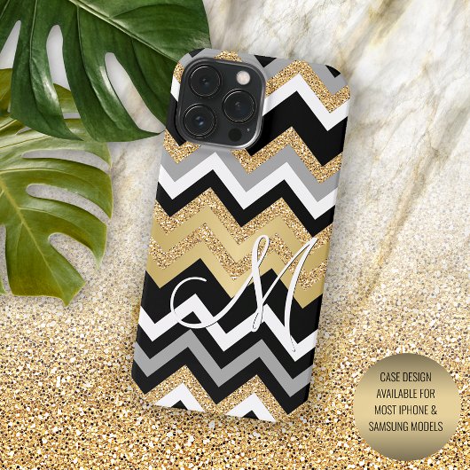 Custom Elegante Black Gold Silver Zigzag Muster Case-Mate iPhone Hülle