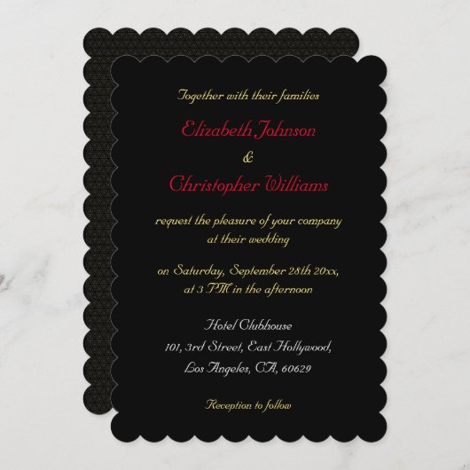 Custom Elegante Black Imitats Gold Silver Wedding Einladung (Vorne/Hinten)