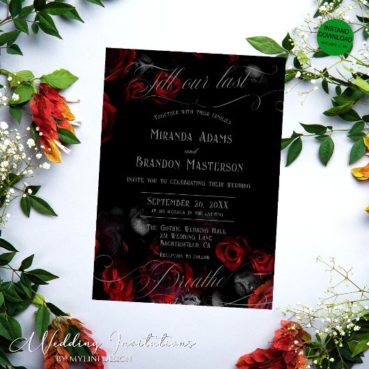 Custom Elegante Black Red Floral Wedding Einladung
