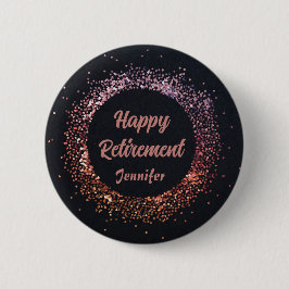Custom Elegante Black Rose Gold Happy Retirement Button