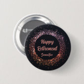 Custom Elegante Black Rose Gold Happy Retirement Button (Vorne & Hinten)