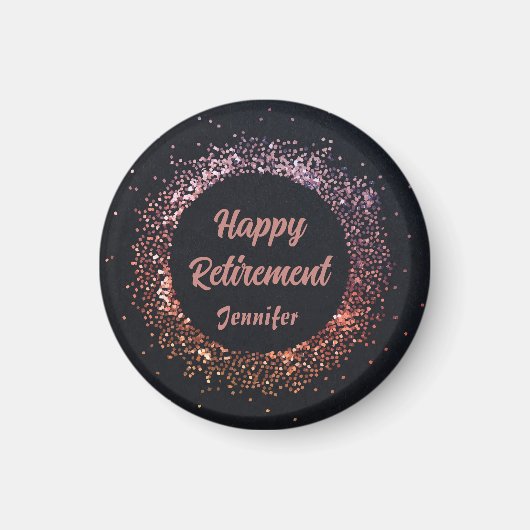 Custom Elegante Black Rose Gold Happy Retirement Magnet (Vorne)