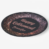 Custom Elegante Black Rose Gold Happy Retirement Pappteller (Schrägansicht)