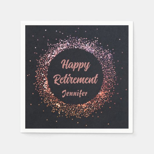 Custom Elegante Black Rose Gold Happy Retirement Serviette (Vorderseite)