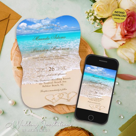 Custom Elegante Blue Ocean Tropical Beach Hochzeit Einladung