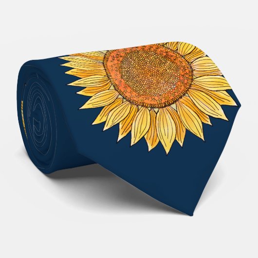 Custom Elegante Blume Art Boho Navy Blaue Sonnenbl Krawatte (Gerollt)