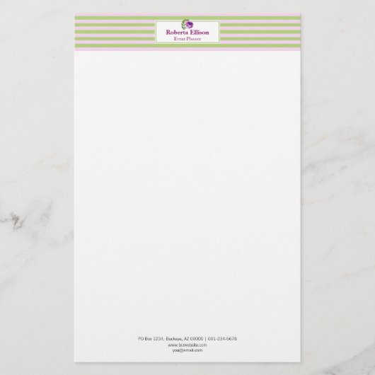 Custom Elegante Blumen Pastel Horizontale Streifen Briefpapier (Vorderseite)