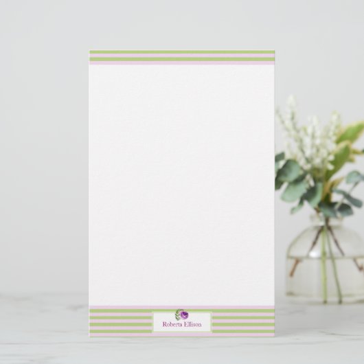 Custom Elegante Blumen Pastel Horizontale Streifen Briefpapier (Stehend Vorderseite)