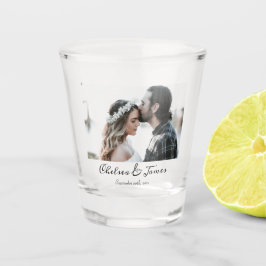 Custom Elegante Calligraphy Foto Wedding Party Schnapsglas
