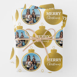 Custom Elegante Gold Foto Ornamente Weihnachten Geschenkpapier Set