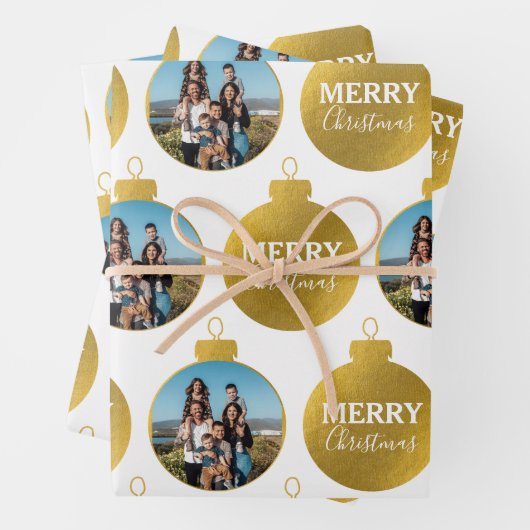 Custom Elegante Gold Foto Ornamente Weihnachten Geschenkpapier Set (Beispiel)