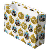 Custom Elegante Gold Foto Ornamente Weihnachten Große Geschenktüte (Vorderseite Schrägansicht)