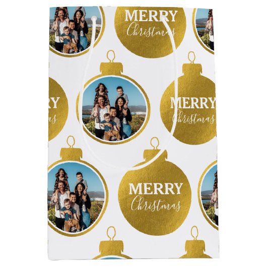 Custom Elegante Gold Foto Ornamente Weihnachten Mittlere Geschenktüte (Vorderseite)