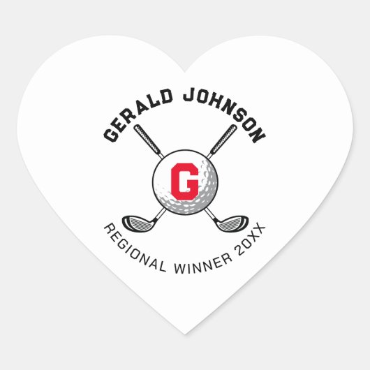 Custom Elegante Golf Monogram Design Heart Sticker (Vorderseite)