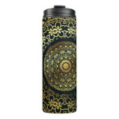Custom Elegante Green Imitats Gold Mandala Thermosbecher (Vorderseite)