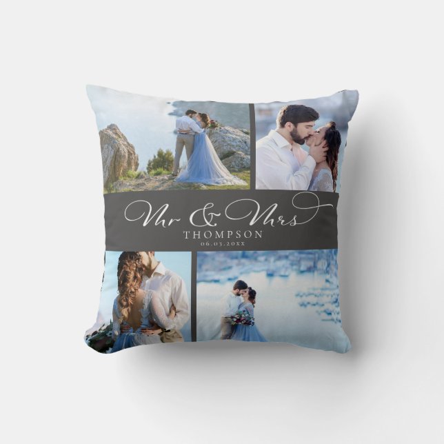 Custom Elegante Hochzeitsfotografie Chic Script Kissen (Vorderseite)