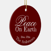Custom Elegante Holiday Red Weltfrieden Keramik Ornament (Rechts)