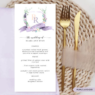 Custom Elegante Lavender Monogram Wedding Menükarte