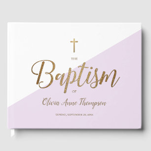 Custom Elegante Lila Cross Baby Taufe Gästebuch