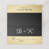 Custom Elegante Monogram Black Gold Wedding Platzkarte (Außenseite Aufgefaltet)