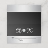 Custom Elegante Monogram Black Silver Heart Weddin Platzkarte (Außenseite Aufgefaltet)