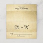 Custom Elegante Monogram Gold Glitzer Wedding Platzkarte (Außenseite Aufgefaltet)