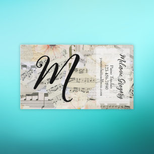 Custom Elegante Monogram Music Teacher Floral Busi Visitenkarte