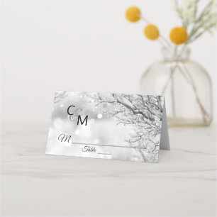 Custom Elegante Monogram Winterschneehochzeit Platzkarte