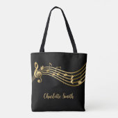 Custom Elegante Musiknoten Gold & Black Tasche (Rückseite)