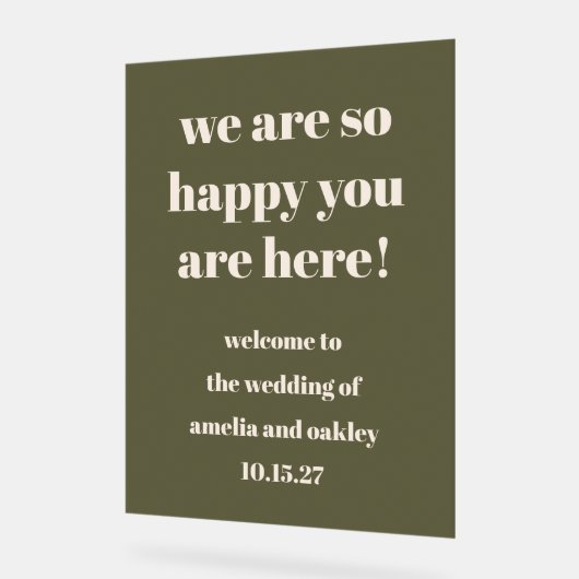 Custom Elegante Olive Green Earthy Wedding Willkom Acrylschild (Winkel)