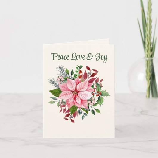 Custom Elegante Pink Poinsettia Weihnachtskarte Karte (Vorderseite)