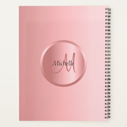 Custom Elegante Rose Gold Monogram Modern Planer (Rückseite)