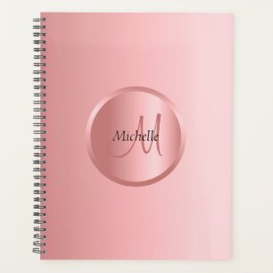 Custom Elegante Rose Gold Monogram Modern Planer