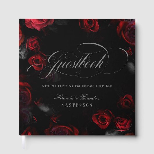 Custom Elegante Rot-Schwarz-Flora-Hochzeit Gästebuch (Vorderseite)