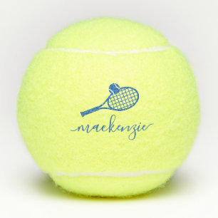 Custom Elegante Script Name Blue Tennis Balls Tennisbälle