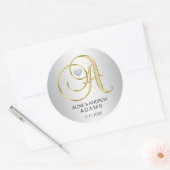 Custom Elegante Silver Gold Mit Monogramm Hochzeit Runder Aufkleber (Umschlag)