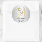 Custom Elegante Silver Gold Mit Monogramm Hochzeit Runder Aufkleber (Tasche)