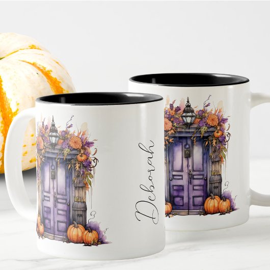 Custom Elegante Wasserfarbe Pumpkin Tür Herbst Zweifarbige Tasse